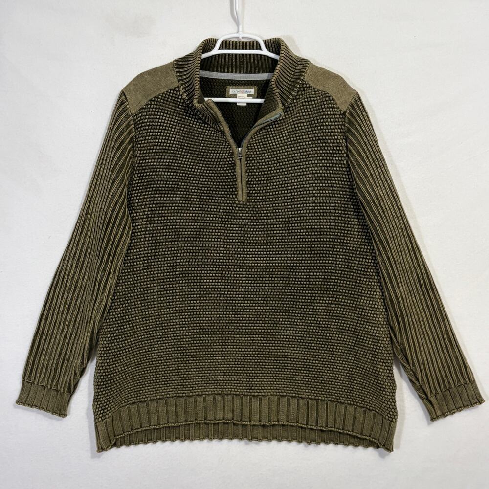 Carbon 2 Cobalt Sweater Mens Large Green Heavy Thermal 100% Cotton 1/4 Zip